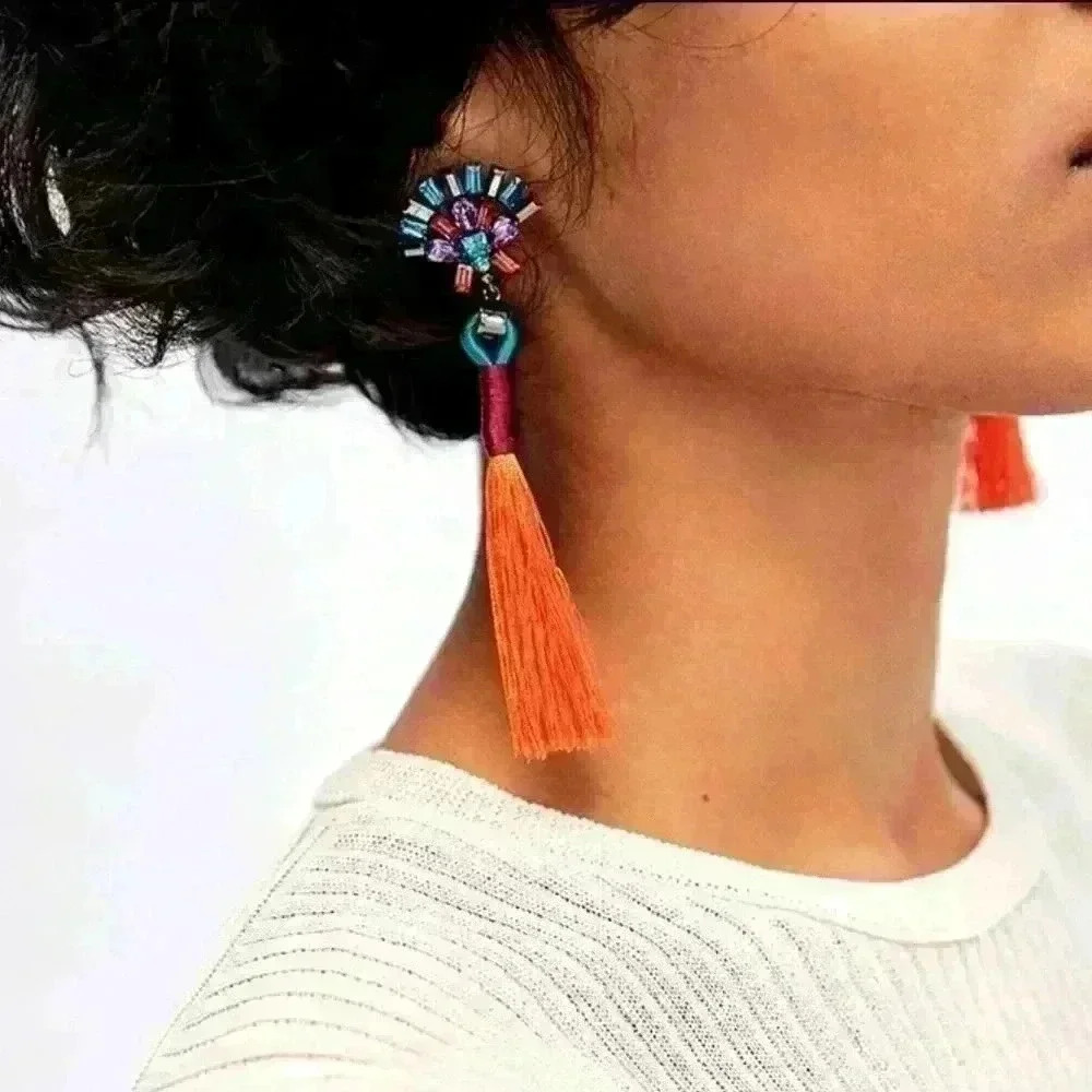 Eva | Long Tassel Crystal Statement Earrings